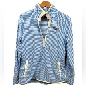 VINEYARD VINES Shep Shirt Light Blue & White Stripe Quarter Snap Pullover Medium